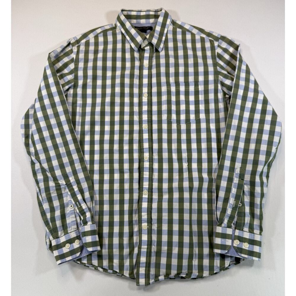 Banana Republic Slim Fit Check Shirt Mens M Green Blue Gingham Cotton
